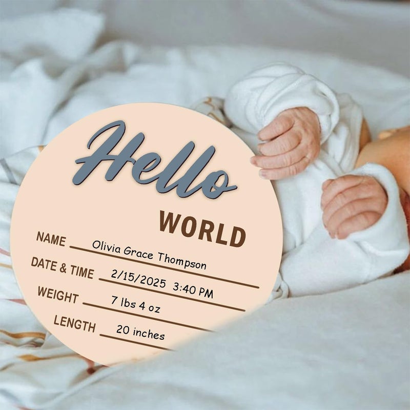 cephira Monthly Baby Milestone and First Holiday Signs, Wooden Baby Months Disc Set 1-12, Hello World Newborn Announcement Props (Blue) - Image 4